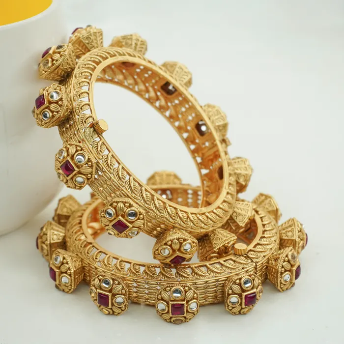 ruby white design gold plated copper bangles for women