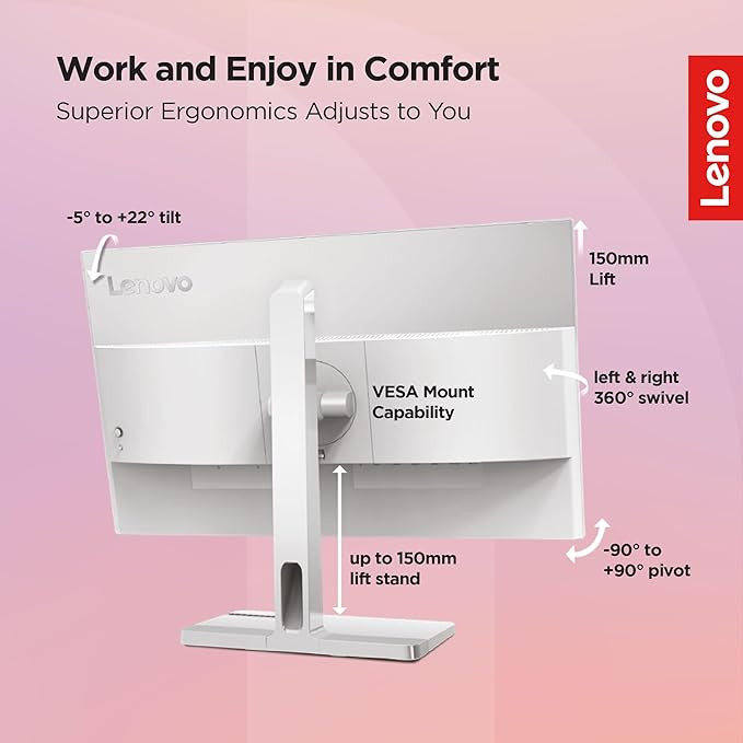 Lenovo L-Series 24 inch (60.45cm) | FHD IPS Ultraslim Monitor| 100Hz, 4ms, AMD FreeSync, 3Wx2 Speakers, HDMI, VGA, Tilt Swivel Pivot Height Adjust Stand: for Home & Office use, Grey, L24m-40