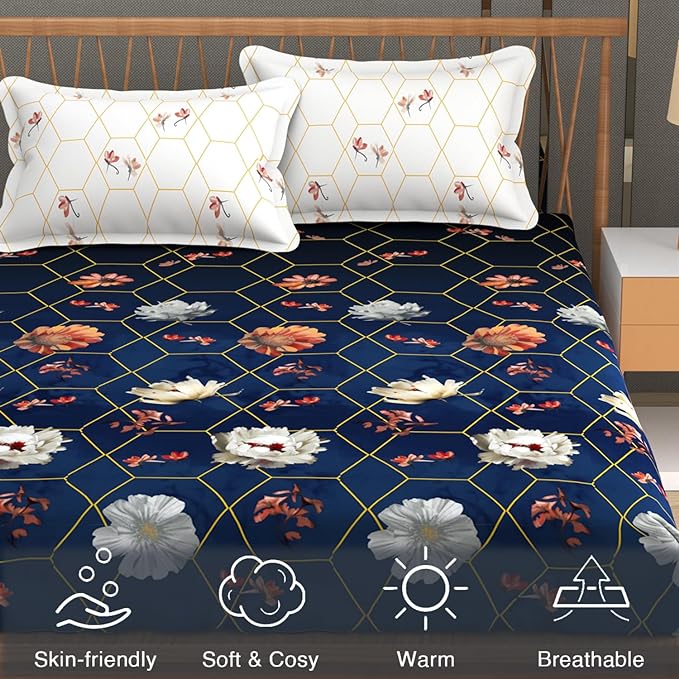 Danjor Linens Double Bed Size 90"x100" Sheets 200 TC - Including Pillowcases - Deep Pockets -Breathable, Soft, Wrinkle Free Microfiber Bed Sheets - Machine Washable Double Bed Sheets (Blue)